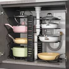 1PC Adjustable Pan Organiser Pot Saucepan Kitchen Storage Rack Holder Sturdy Shelf Double-Sided Pot Rack - View 8