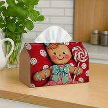 1pc Christmas Tissue Box, Gingerbread Girl Lollipop Design, Suitable For Holiday Home Decor, Kitchen, Living Room, Car - Holiday Tissue Box, Ideal Gift, Compact And Stylish, Can Be Used For Tissue Storage Or Decorative Purposes - Multicolor - View 8