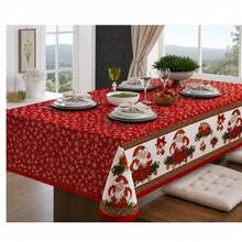 Rustic Oxford Linen Tablecloth Luxury 4/6/8 Seater Various Prints - 聖誕老人紅賓州 - 查看 2