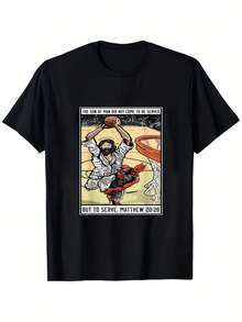 1 pieza, Camiseta 100% con Estampado de Baloncesto, Camiseta de Manga Corta con Cuello Redondo para Hombre, Primavera y Verano, Ligera y Transpirable, Top Deportivo Casual, Regalo para Vacac - Negro - Ver 7