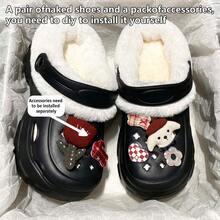 Autumn/Winter New Cute Cartoon Plush Lined Clog Shoes EVA Lightweight Soft Sole Home Outdoor Versatile Commute Warm Plush Slippers - Black - View 5