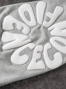 1pc Tween Boys Casual Outdoor Fashion Versatile Foam Letter Print Design Loose Comfortable Sports Long Pants Spring Autumn - Grey - View 3
