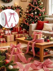10yard Red Plaid Ribbon, Red And White Exquisite Handmade Plaid Ribbon Suitable For Winter Holiday Christmas Tree Wreath Decoration Christmas Valentine's Day Birthday Gift Wrapping - Multicolor - View 2