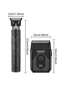 HIENA 電動刮鬍刀套組，往復式刮鬍刀，時尚黑色設計，適用於刮鬍、修剪鬢角、造型修剪，配備 4 個限位梳和清潔刷，男士理容套組 - 黑色 - 查看 9