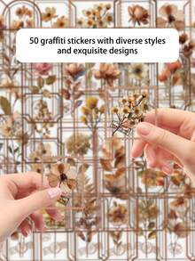 50pcs Floral Stickers Waterproof Transparent Stickers Suitable For Laptop, Water Bottle, Skateboard, Guitar, Luggage, Refrigerator, Phone, Phone Case, Scrapbook Decoration, Applicable For Room Decor, Home Decor, Back To School Supplies, Birthday Party Gifts, Holiday Gifts - 50pcs - View 6