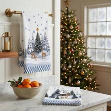 2/4/48pcs Kitchen Dish Cloths, Christmas Snow Scene Double-Sided Pattern Dish Towels, Kitchen Cleaning Rags, Absorbent Lint-Free Holiday Atmosphere Home Use, Multi-Purpose High Absorbency Kitchen Cleaning Towels - Multicolor - View 4