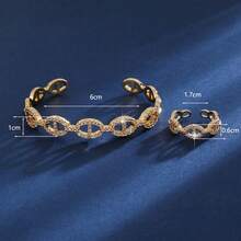 1 Set Hollow Geometric Chain Link Cubic Zirconia Inlaid Jewelry Set, Affordable Best Friend Birthday Gift, Commute Versatile Light Luxury Accessory - Bracelet Ring Set - View 2