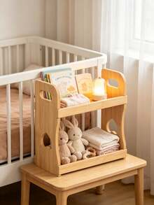 2-Tier Bamboo Baby Storage Rack, Portable Desktop Organizer, Multi-Functional Baby Diaper And Book Storage Rack - Multicolor - View 6