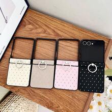 Casing Ponsel Gesper Cincin Belah Ketupat Bertabur Berlian Kompatibel dengan Galaxy Z Flip3/Flip4/Flip5/Flip6/8 Layar Lipat Pelindung Anti Jatuh Cakupan Penuh - Berwarna merah muda - View 1