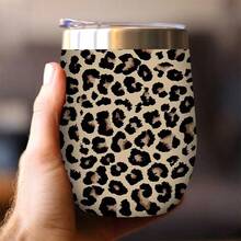 1pc/5pcs 12oz Stainless Steel Insulated Wine/Coffee Cup For Couples, With Sliding Lid, Boyfriend Birthday Gift Holiday Gift Cream Bottom Classic Black Leopard Print Egg-Shaped Insulated Water Cup, Fashionable Leopard Print Portable Drinking Cup, Suitable For Party, Daily Use And Gift Queue Gathering Photo Lovers Sisters All Seasons - Multicolor - View 11