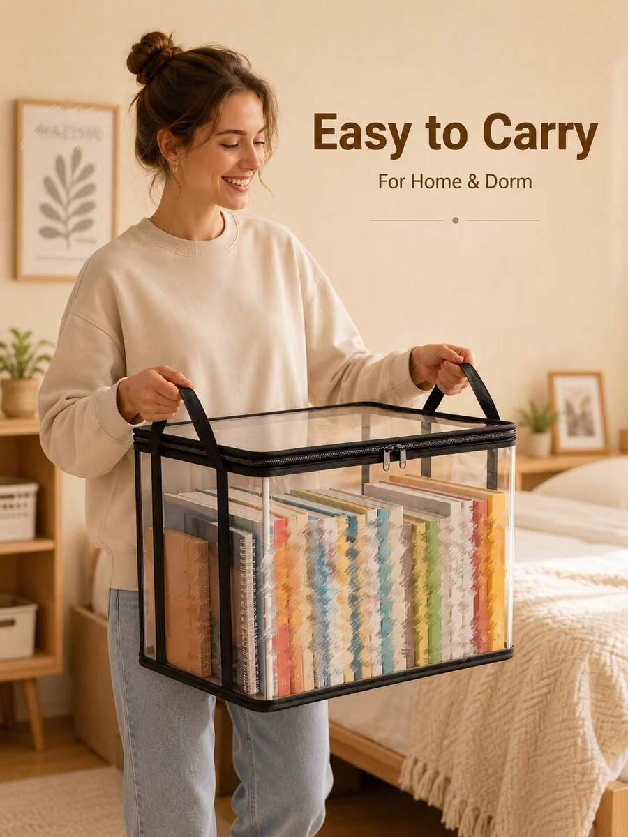 Thickened Transparent PVC Storage Box, Foldable Storage Bag With Visible Window, Rectangular Container, Suitable For Books, Toys, Stationery And Snacks, Space-Saving Home And Classroom Storage, Practical Holiday Gift Choice - Multicolor - View 1