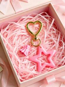 Llavero de fantasma con estrella hueca grande rosa, colgante lindo para mochila, anillo de llaves a juego para Halloween y uso diario - Rosa Pálido - Ver 4