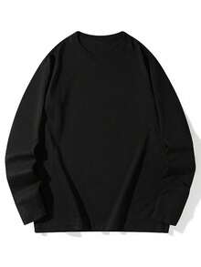 Women's Round Neck Long Sleeve T-Shirt, Spring/Autumn New Letter Print, Fashion Casual Versatile Loose Top - Black - View 4