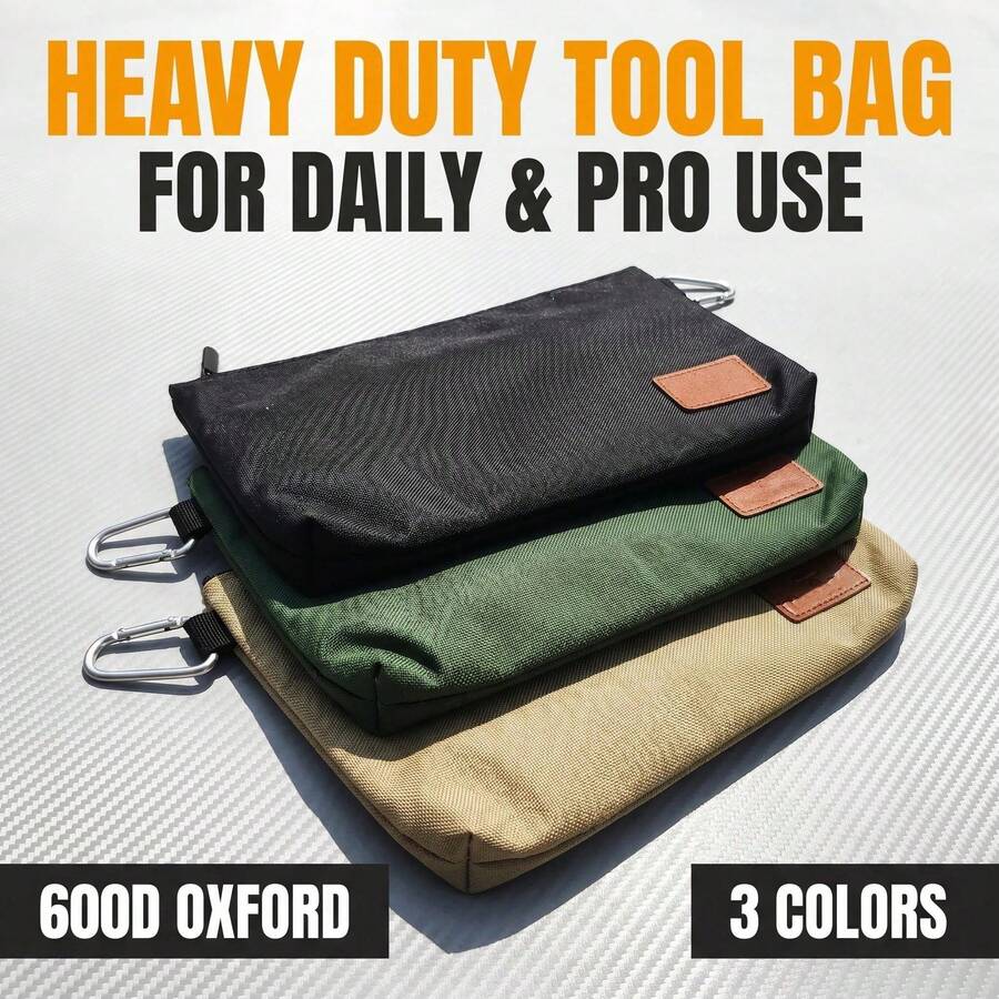 1pc Multi-Functional Tool Zipper Bag, Scratch-Resistant Wear-Resistant Waterproof Fabric, Leather Label Minimalist Design, Strong Load-Bearing Large Capacity Space, Organized Storage For Drill Bits Screws Hand Tools, Equipment Maintenance Auto Repair Construction Daily Travel, Electromechanical Technician Handcraft Enthusiast, Portable Tool Storage Bag, Hardware Parts Pouch