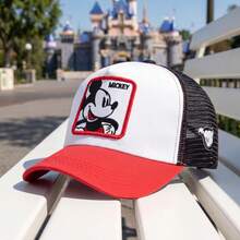 Disney 1件裝迪士尼米奇黑色網眼棒球帽，卡通刺繡拼接設計，可調節透氣防曬保暖，快扣式棒球帽，日常戶外休閒防曬帽 - 帽子 - 查看 5
