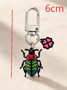 1pc/2pcs Unisex Alloy Oil-Drip Beetle Insect Pendant Dual-Color Four-Leaf Clover Accessory Keychain Creative Bag Charm - Multicolor - View 3