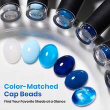 Beetles 5 Colors Blue Gel Nail Polish Set, 5 Azure Jelly Gel Polish With Blooming Gel, Water Ripple Effect, Double-Ended Dotting Pen, Soak Off UV LED - 5 Colors Blue Gel Nail Polish Set - 查看 6