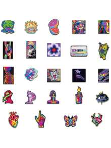 50pcs/Pack Cool Colorful Acid Design Aesthetic Art Stickers, Decorative Decals For Luggage Notebook Scrapbook Stationery Laptop Guitar Phone Decals - Multicolor - View 8