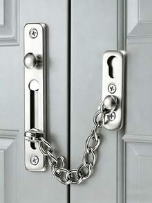 1pc Stainless Steel Door Chain Lock, Anti-Theft Door Chain Lock With Thickened Chain, Heavy Duty Polished Door Latch With Screws, Apartment Hotel Home Security Door Protection, Easy Installation - Multicolor - View 1
