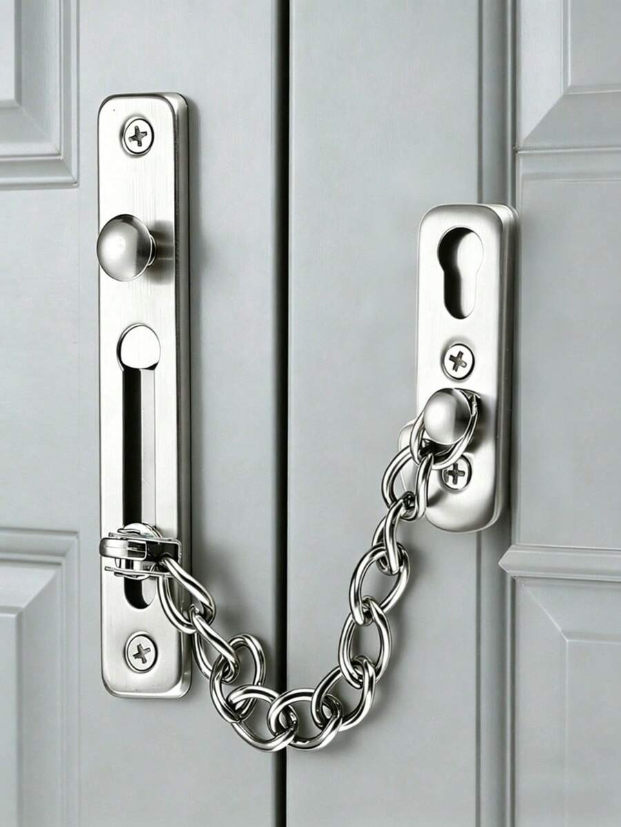 1pc Stainless Steel Door Chain Lock, Anti-Theft Door Chain Lock With Thickened Chain, Heavy Duty Polished Door Latch With Screws, Apartment Hotel Home Security Door Protection, Easy Installation - Multicolor - View 1