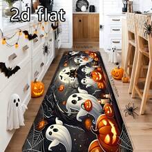 1pc Halloween Dark Background Cute Ghost Pumpkin Castle Print Anti-Slip Kitchen Mat, Waterproof Oil-Resistant Cartoon Holiday Foot Mat, Tombstone Spider Web Candle Full Moon Bat Atmospheric Scene, Machine Washable, Suitable For Kitchen, Entrance Hallway, Bathroom, All Seasons - Multicolor - View 8