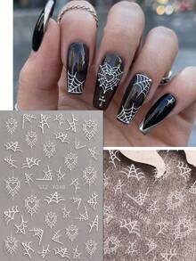 4pcs Black & White Gothic Heart Spider Web Bat Moon Fingertip Decorations, Halloween Day Of The Dead DIY Party Nail Art Stickers, Dark Gothic Aesthetic, Essential Accessories For Cosplay Gatherings - Multicolor - View 3