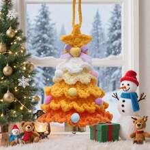 Handmade Crochet Christmas Tree Ornament, Cute Plush Knitted Mini Xmas Tree Hanging Charm, Car Rearview Mirror Pendant, Holiday Home Room Decor Festive Gift - Multi-color - View 11