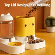 2-In-1 Automatic Pet Feeder And Water Dispenser Set, Independent Combination Design, Gravity-Fed Cat Food Feeder, Large Capacity Dog Food Water Station, Cute Cartoon Design Suitable For Kittens, Puppies And Small Pets - Large Capacity - View 2