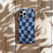 Navy Blue Wave Pattern Phone Case Simple Twisted Grid Print Phone Protective Cover For IPhone15 Plus 14 Pro Max 12 13 Mini Galaxy S24 S23 - 白色 - 查看 4