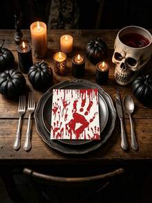 40PCS/20PCS Bloody Handprint Square Paper Napkins – Disposable Halloween Party Tableware & Festive Decor,Halloween Decor,Halloween Home Decor - A - View 3