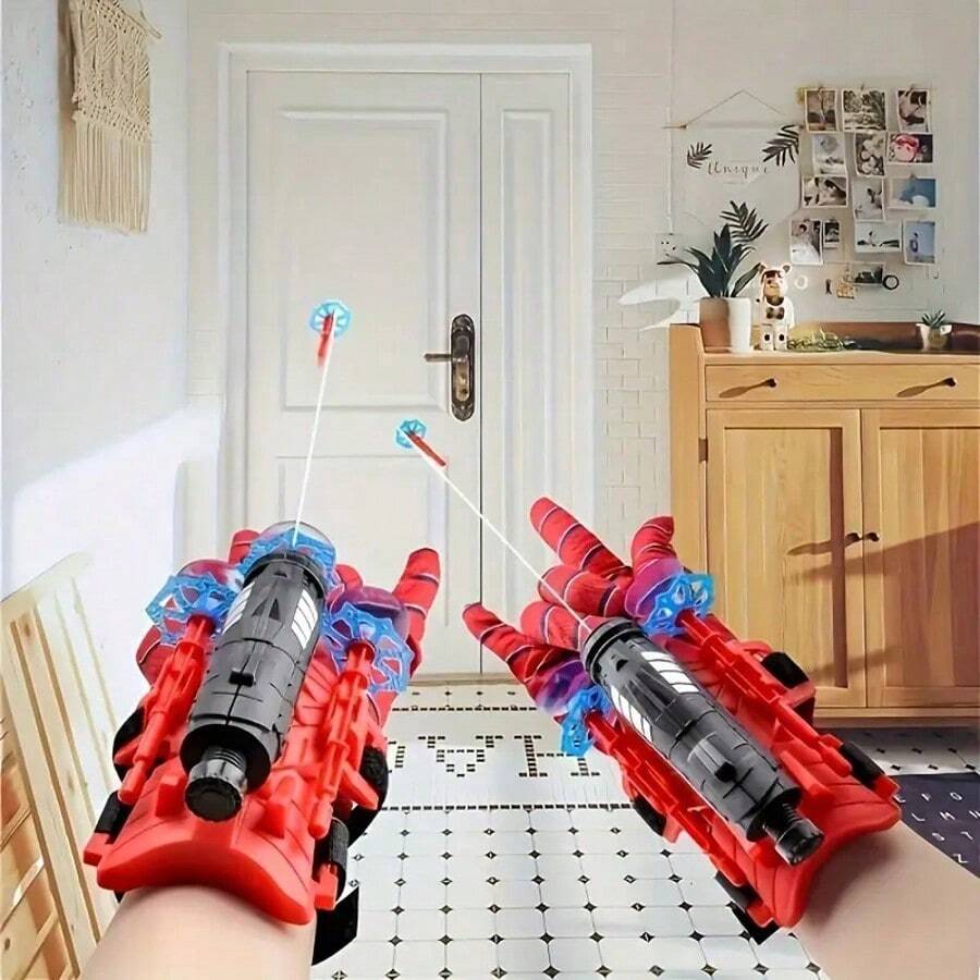 Funny Prank Toy Spider Web Launcher Glove Creative Hero Toy Perfect For Halloween And Christmas Interactive Novelty Toy Durable ABS Material Red - Multicolor - View 1