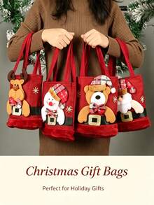 Bolsa de regalo de decoración navideña con Papá Noel, muñeco de nieve y ciervo, bolsa de regalo navideña de dibujos animados 3D, bolsa de almacenamiento, bolsa de regalo festiva - Ver 6