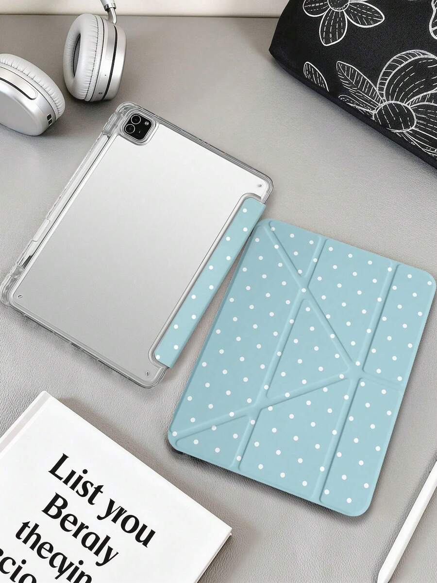 1件 天藍色波點平板電腦保護殼,適用於 iPad Mini6/7/Air/Air2/9.7/10.2/10.5/10.9 (Air4-Air8)/Pro 11/10th Gen/A16/Pro 11 2024,彩繪圖案平板保護殼配透明壓克力背殼,絲綢質感 8 角支架,自動休眠/喚醒,內置筆槽,不含筆,部分機型附相機框 - 彩色 - 查看 1