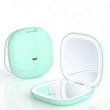LUYAO Mini Portable Magnifying Folding Makeup Mirror Led Lights Compact Pocket Travel Aesthetic Vanity Mirrors Make Up Tools - Cadet Blue - View 9