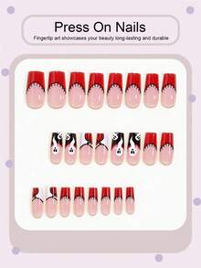 24pcs Medium-Long Square Press-On False Nails, Nude Pink Manicure Stickers, Orange French Tip Ghost Pumpkin Halloween Dark Gothic Style Full Coverage Nail Tips For Women And Girls, Suitable For Dating, Shopping, Parties, Etc., Includes 1pc Jelly Glue And 1pc Mini Nail File, Jelly Glue Randomly Sent - Multicolor - View 3