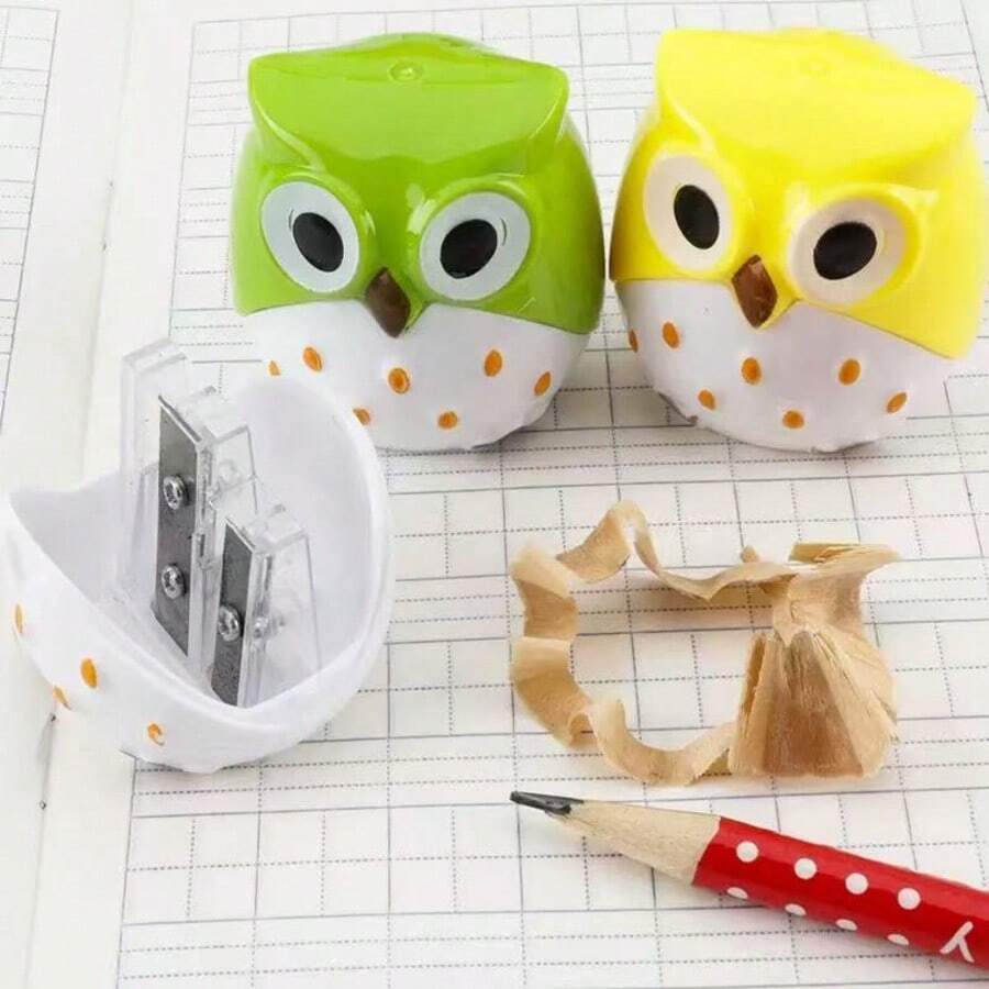 1pc Creative Cute Owl Dual-Hole Pencil Sharpener, Candy Color Cartoon Pencil Sharpener, Student Stationery Pencil Sharpener (Random Color) - Multicolor - View 1