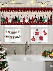 1pc Christmas Curtain Valance With Red Black Buffalo Plaid Christmas Tree Pattern, 139*46cm Polyester Hanging Window Decoration, Rod Pocket Short Curtain, Merry Christmas Decor, Xmas Decor, Holiday Party Decoration, Winter Home Decor, Bedroom Kitchen Living Room Window Decoration, Christmas Hanging Decor, Indoor Outdoor Decoration - Multicolor - View 4