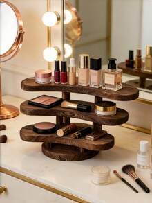 1pc Vintage Carbonized Wooden 3-Tier Desktop Storage Rack, Vertical Shelf, Jewelry Display Stand, Wooden Tray Holder, Wooden Tray, Cosmetics Perfume Accessories Display Rack, Tea Ceremony Storage Rack, Suitable For Restaurant, Kitchen, Hotel, Home Storage - View 3