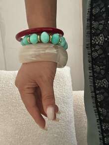 Vintage Acetate Resin Wide Bangle Bracelet For Women, European And American Solid Color Marble Pattern Wide Cuff, French Vintage Aesthetic Outfit Accessory - Multicolor - View 3