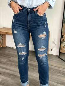 Women's Distressed Stretch Skinny Jeans - Dark Wash - View 4