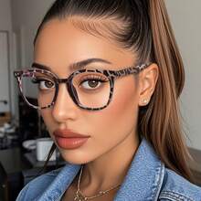 Square Black And Leopard Print Full Frame Glasses, Suitable For Daily Life, Office, Music Festival, Date And All Face Shapes - Multicolor - View 1