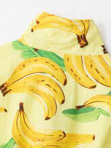 Jaket Kemeja Wanita YROOE Musim Gugur/Dingin Motif Pisang Kuning Kerah Tegak Lengan Panjang Mengembang Tali Serut Samping Model Pendek Longgar - MultiWarna - View 9