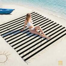 1pc Oversized Classic Striped Sand-Resistant Quick-Dry Beach Towel Mat, Suitable For 1-3 Adults - Lightweight, Durable Polyester Fabric - Perfect For Travel, Camping, Hiking And Leisure Beach Time, Beach Mat, Picnic Mat, Camping Ground Cover - Multicolor - View 2