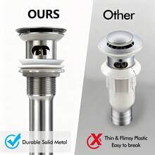 1Pc Sink Drain For Bathroom, Pop-Up Drain Stopper, Anti-Clogging Drain Strainer, Sink Drain Assembly With Overflow Stainless Steel Brushed - Silver - View 5