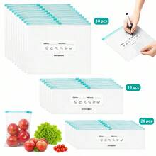 45入可重複使用密封食物儲存袋（10個大號 + 15個中號 + 20個小號），加厚冷凍袋，可微波，藍色，適用於長期食物保存與收納，透明PE夾鏈袋，適合廚房食物分類、零食儲存、蔬果分類，保持食材新鮮，居家必備儲存袋 - 透明 - 查看 13