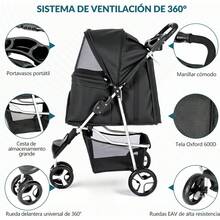 2026-NEW:, Carriola para Mascotas con Cesta de Almacenamiento y Portavasos, Carriola para Gatos con Función de Freno, Carriola para Perritos, Gato y Conejo (Negro) - Negro - Ver 3