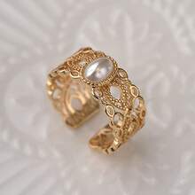 1pc French Vintage Elegant Luxury Palace Style Hollow Lace Wide Open Ring, Suitable For Women's Daily Wear - Gold - View 3