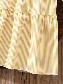 Left Mama Girls' Elegant Bow Decor Striped Sleeveless Top And Skirt Set, Suitable For Commute And School Style - Yellow - View 7
