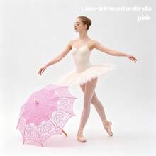 Cloudoo Parapluie en tissu à manche droit avec crochet, brodé de dentelle et fleurs, accessoire décoratif pour voyage, mariage et photographie, parapluie de camping, parapluie de mariée pour robe de mariée, parapluie assorti style Hanfu Kimono japonais, parapluie accessoire cosplay princesse anime - multicolore - Voir 7