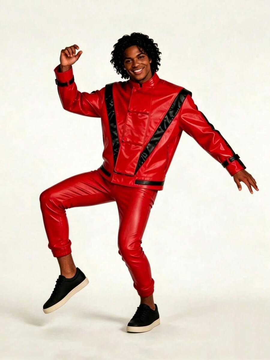 1pc Mike Top Halloween Costume Performance Outfit Red Leather Jacket Cosplay Role Play - Red - View 1